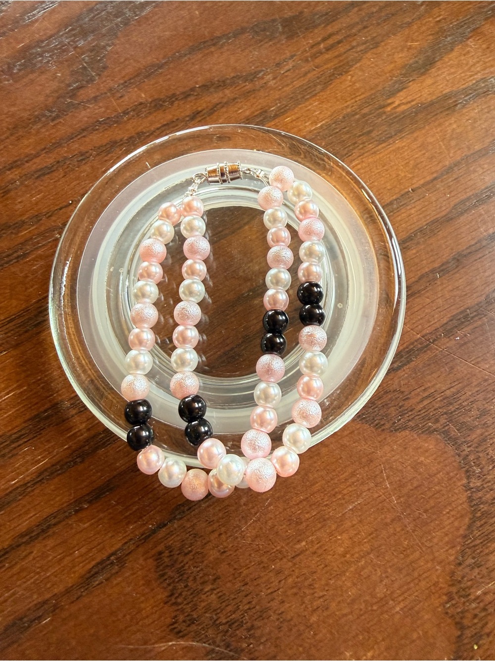 Pearl and Pink Bead Double Strand Bracelet